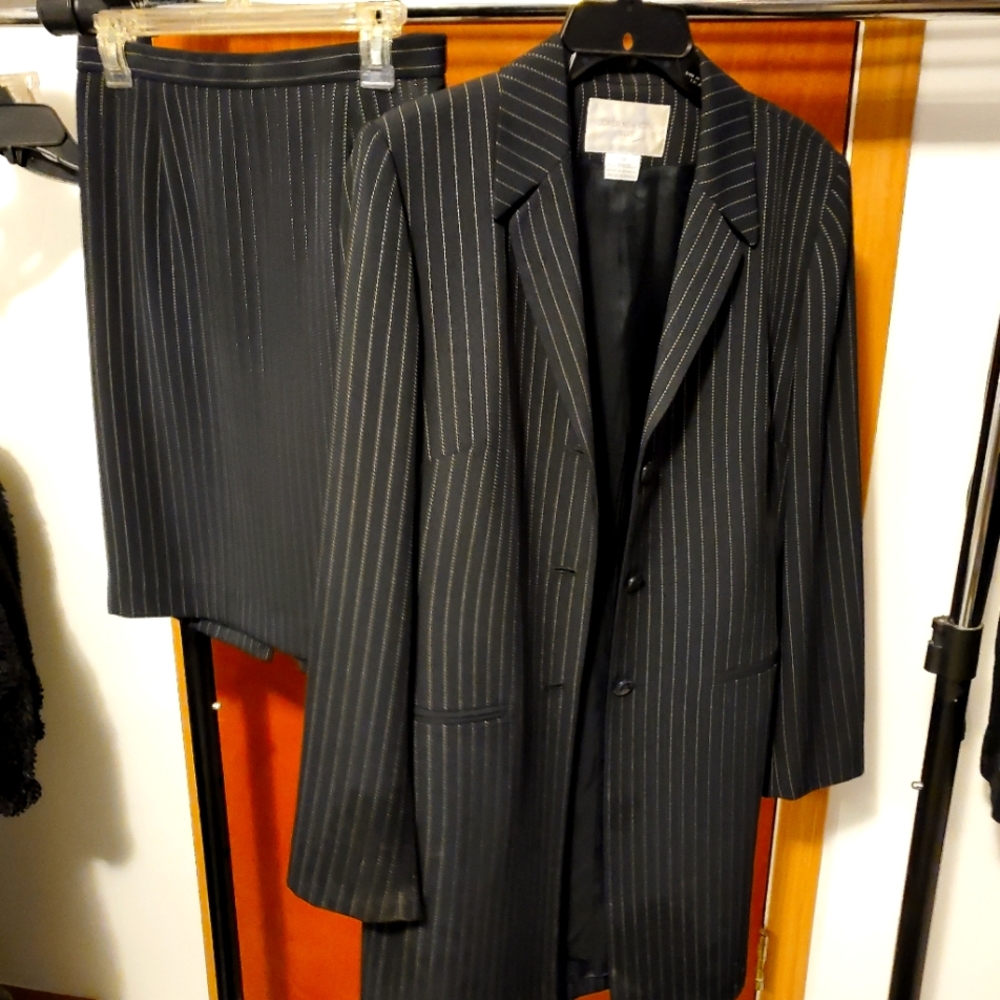 Jones New York Suit, Navy Blue PinStripe Dress Jacket & Skirt Suit